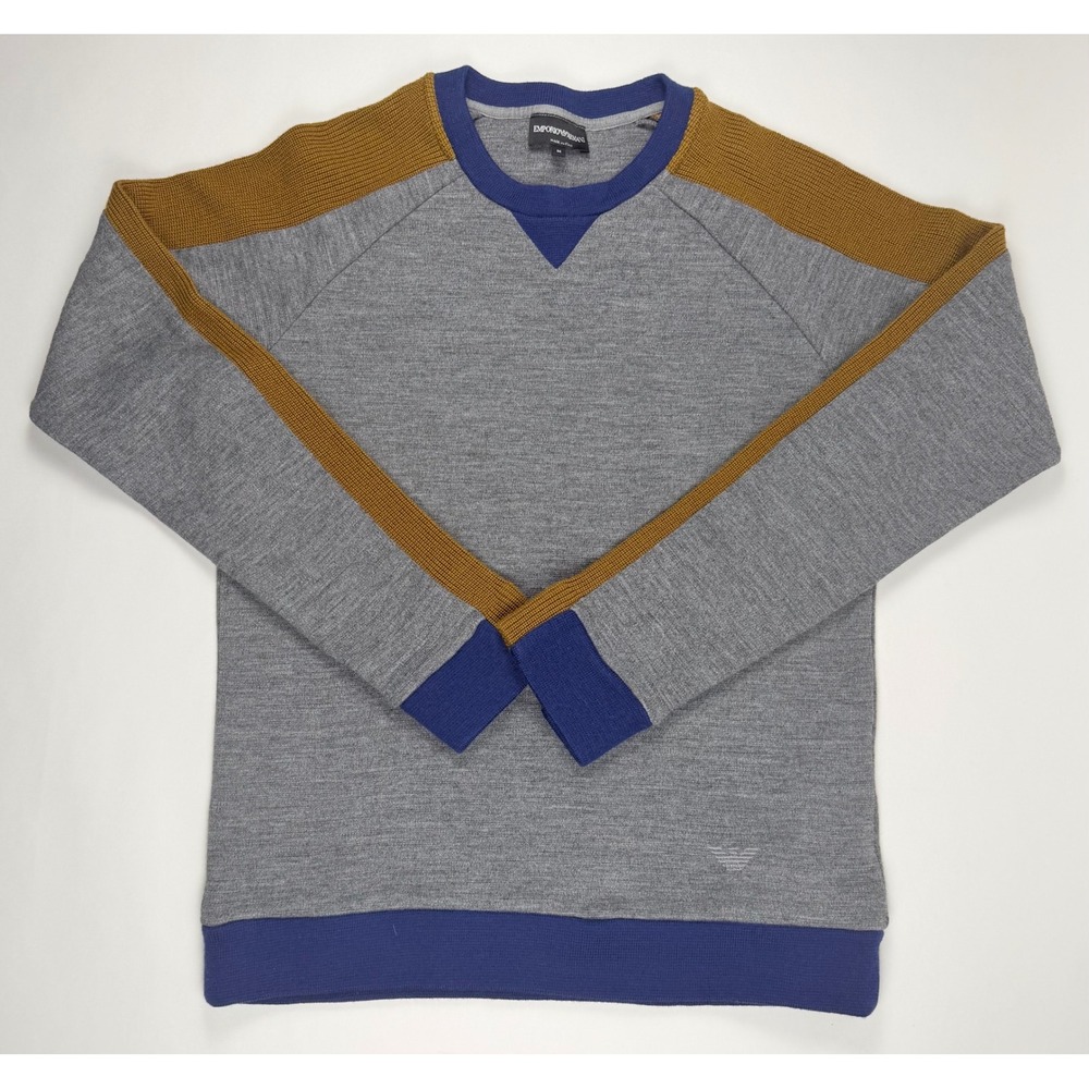 Emporio Armani Grey Colorblock Wool Knit Sweater Men's Size Medium